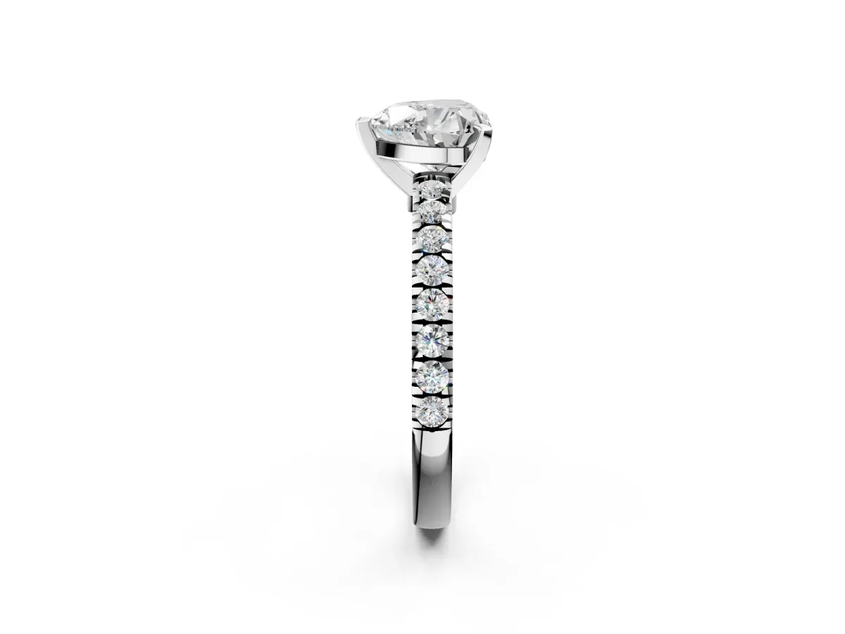 Heart Cut Solitaire Diamond with Pavé Band and Four-Prong Setting Silver