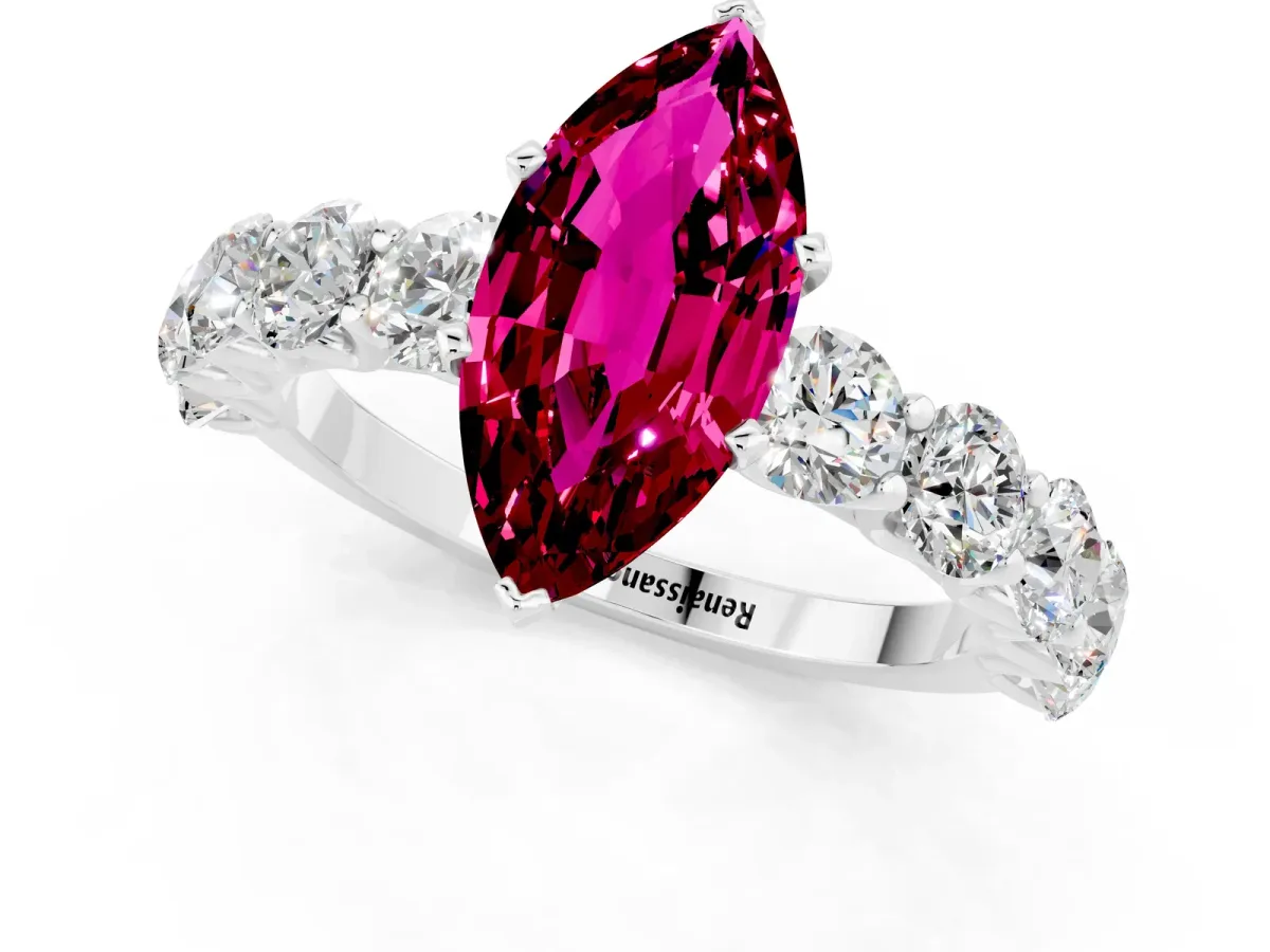 Marquise Cut Garnet Prong Setting with Side Stones on a Pave Band Silver
