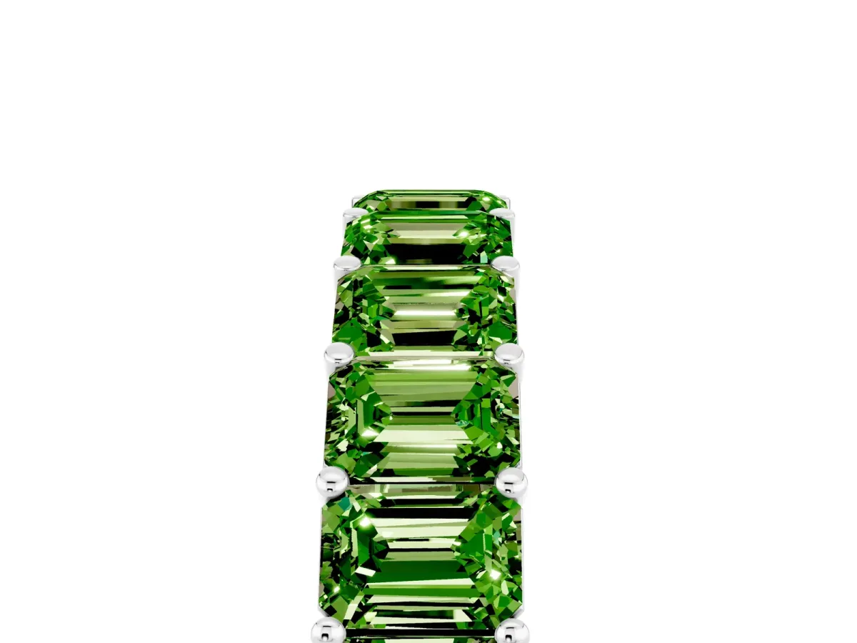 Emerald Cut Peridot Eternity Band with Shared Prong Setting White gold