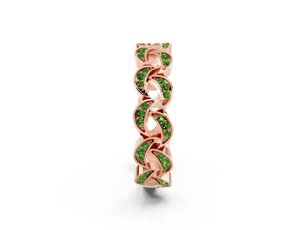 Pavé Round Peridot Interlocking Eternity Band with Bezel Prong Setting Rose gold