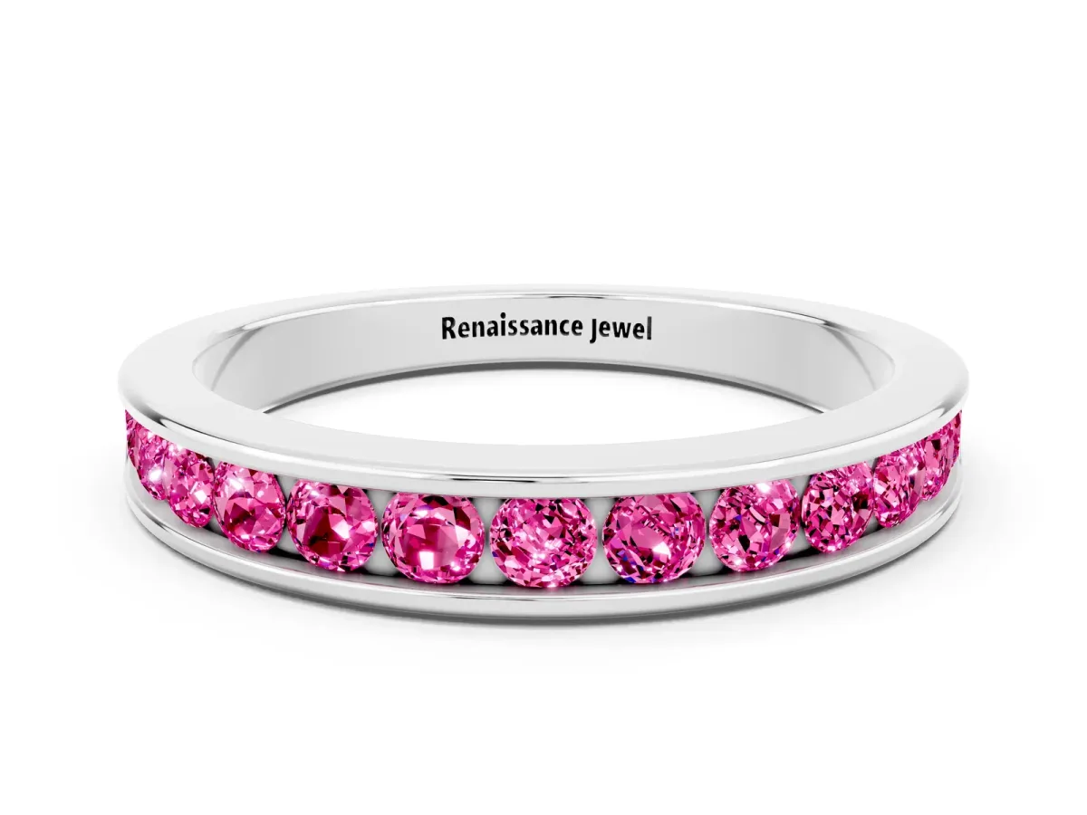 Channel Set Round Pink Sapphire Eternity Band Silver