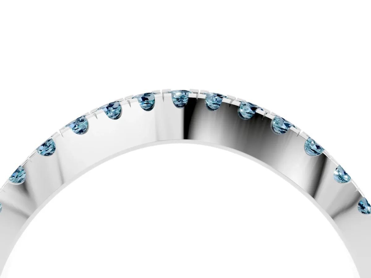Round Aquamarine Pavé Curved Band with Shared Prong Setting White gold