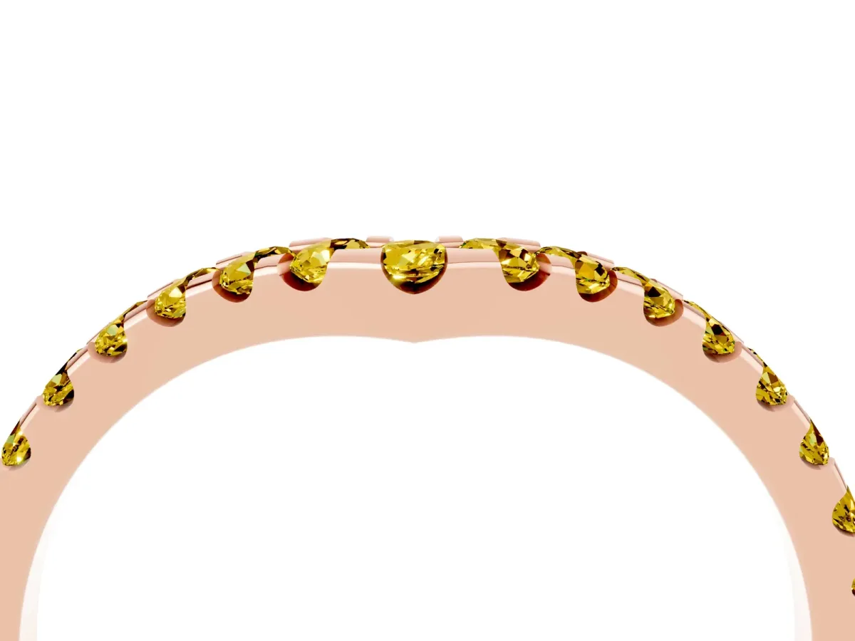 Pavé Round Yellow Sapphire Chevron Band with Shared Prong Setting Rose gold