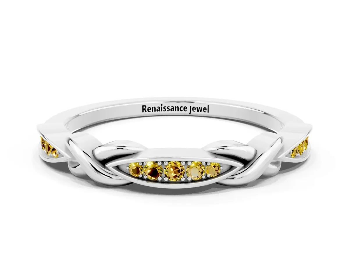 Twisted Marquise Yellow Sapphire Pavé Band with Shared Prong Setting White gold