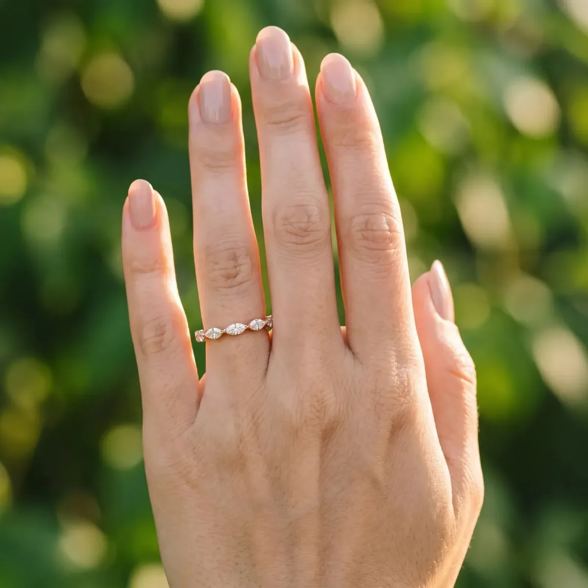 Marquise Diamond Eternity Band with Bezel Setting Rose gold