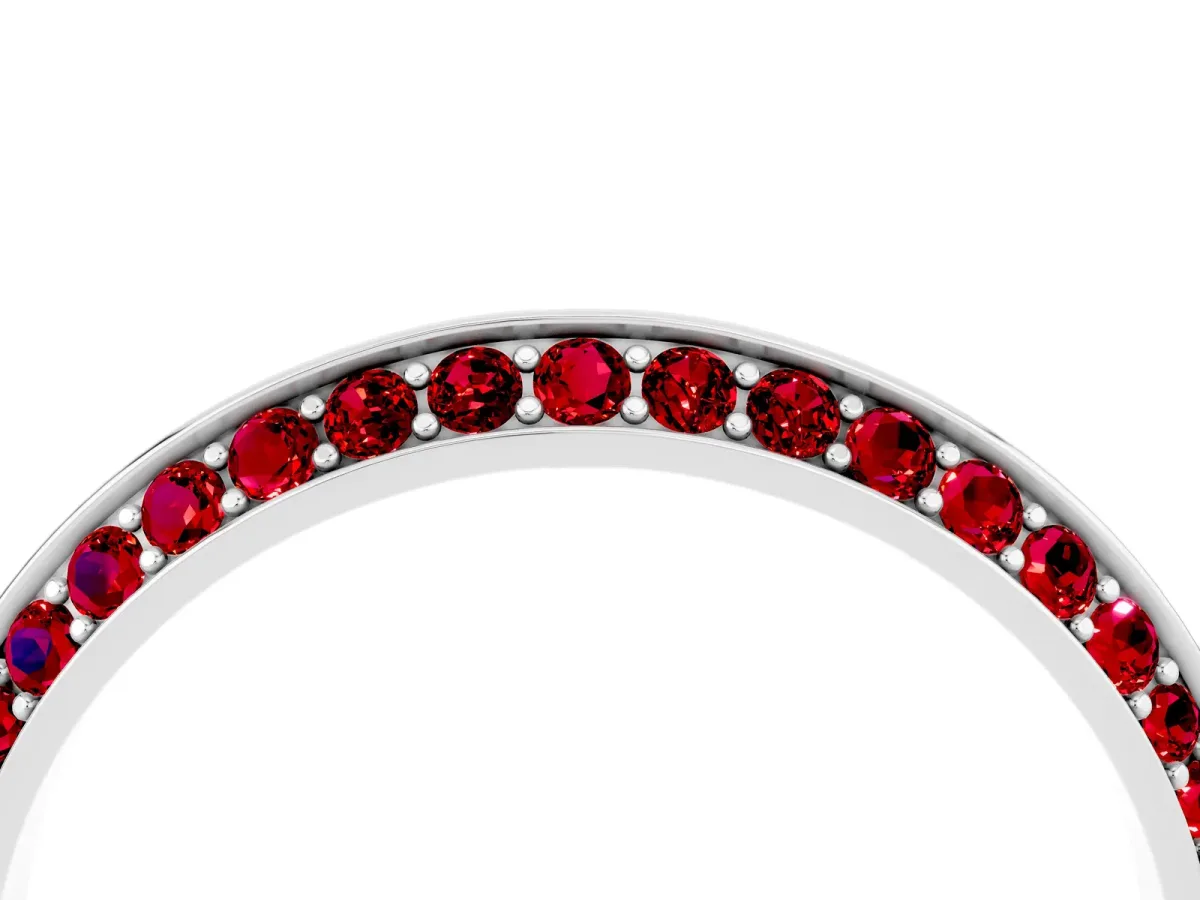 Double Row Pavé Round Ruby Eternity Band with Channel Setting Silver
