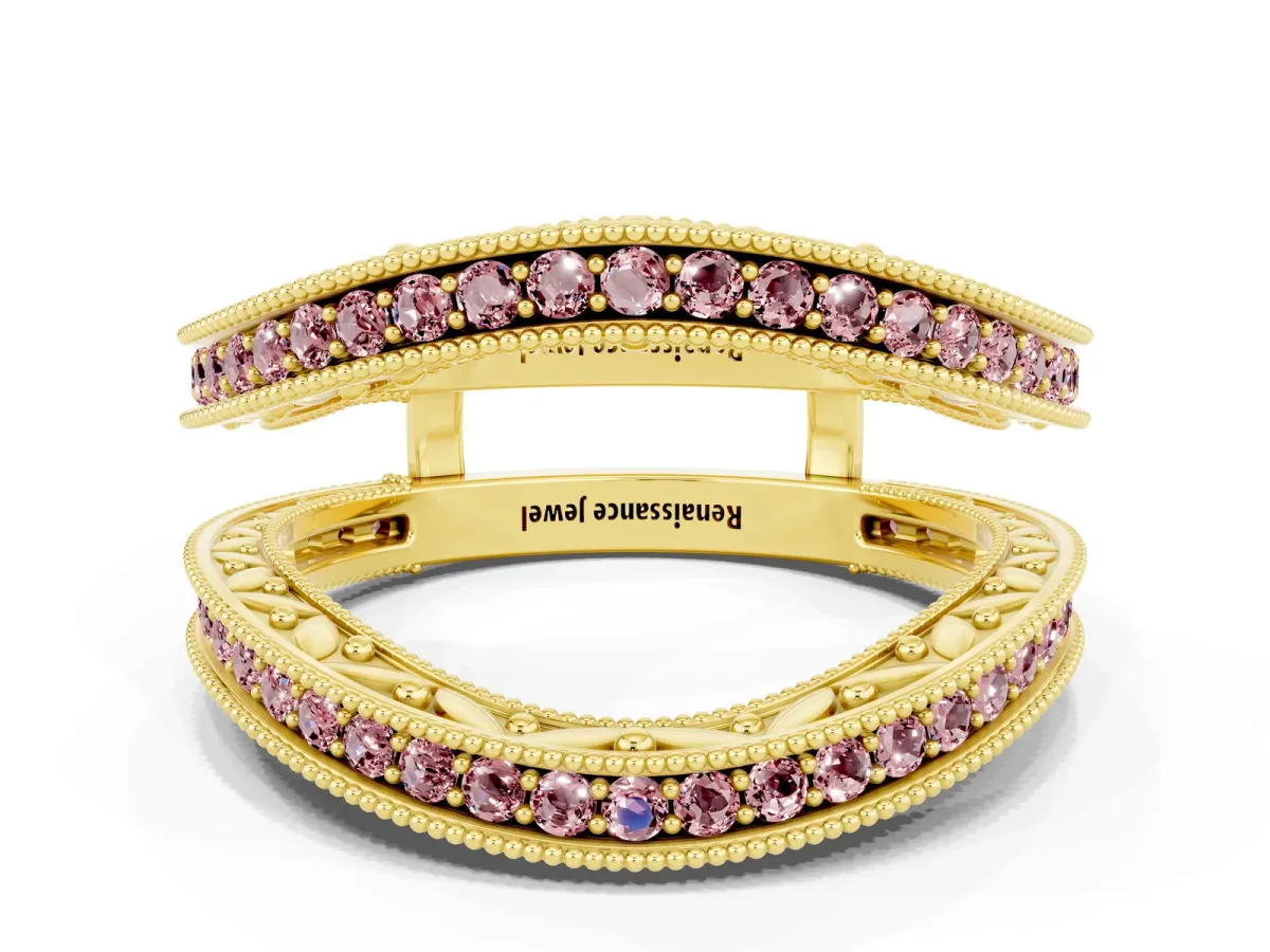 Round Morganite Milgrain Eternity Band with Channel Setting Yellow gold