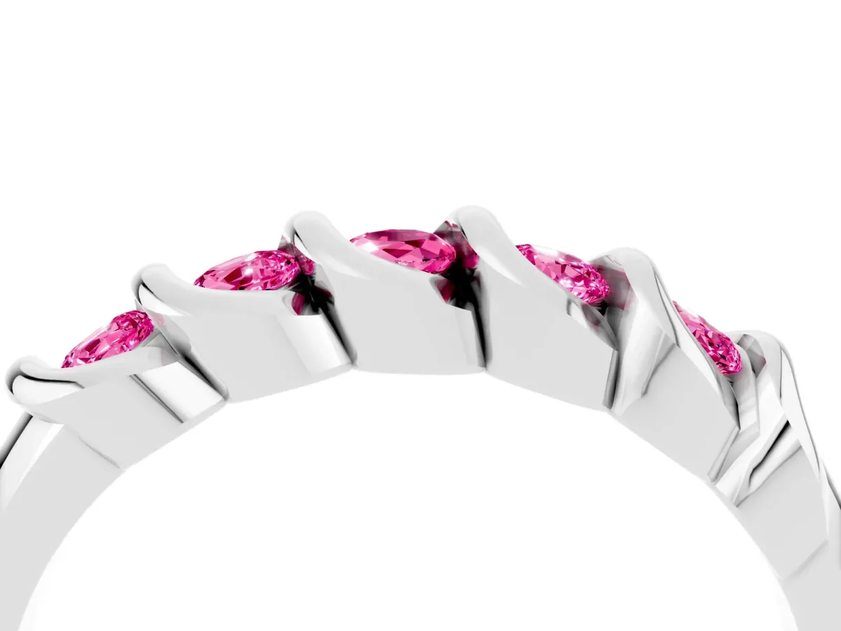 Round Pink Sapphire Eternity Band with Twist Prong Setting Silver