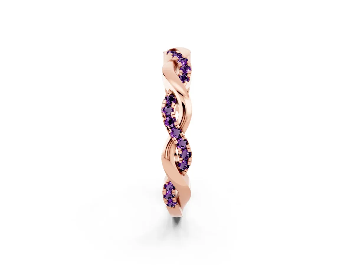 Round Amethyst Twist Eternity Band with Pavé Setting Rose gold