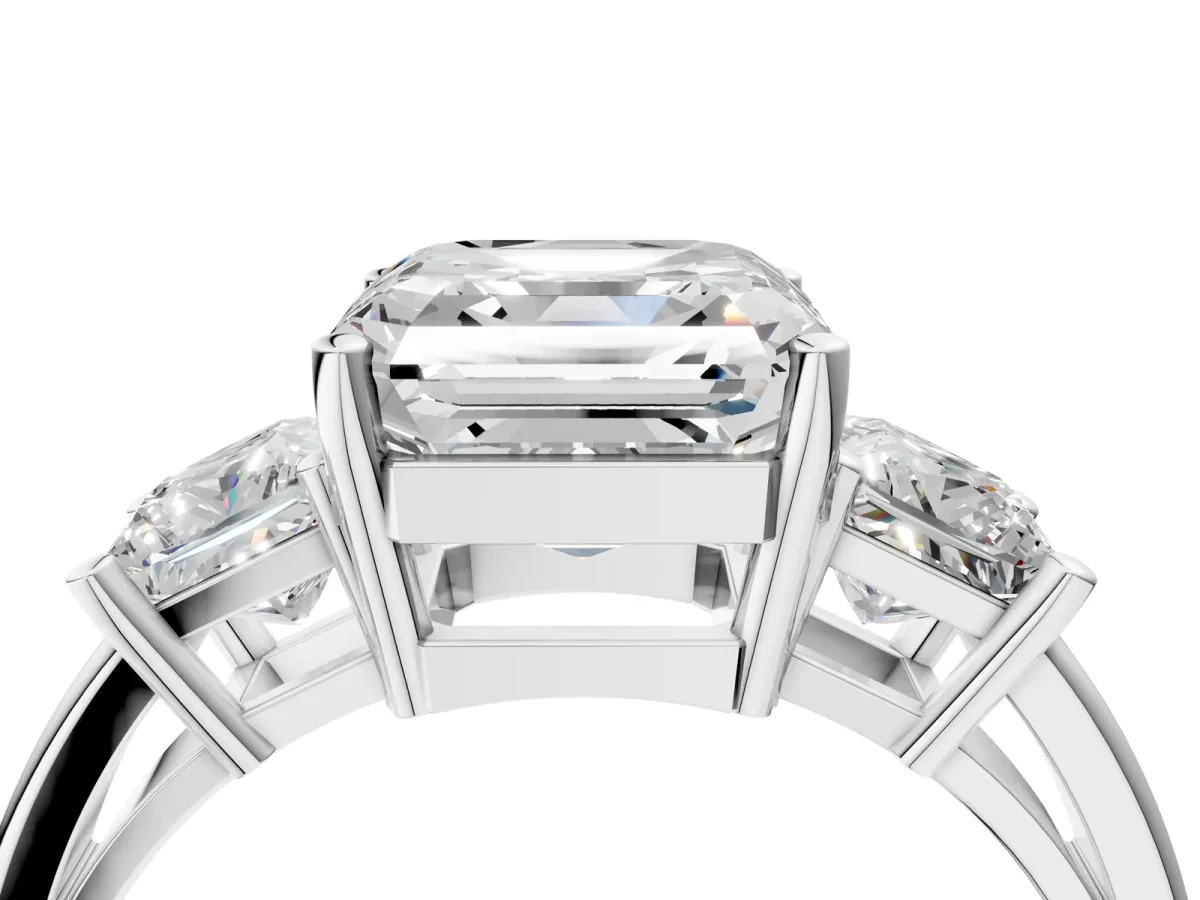 Three-Stone Asscher Cut Cut Solitaire Ring with Prong Setting Platinum