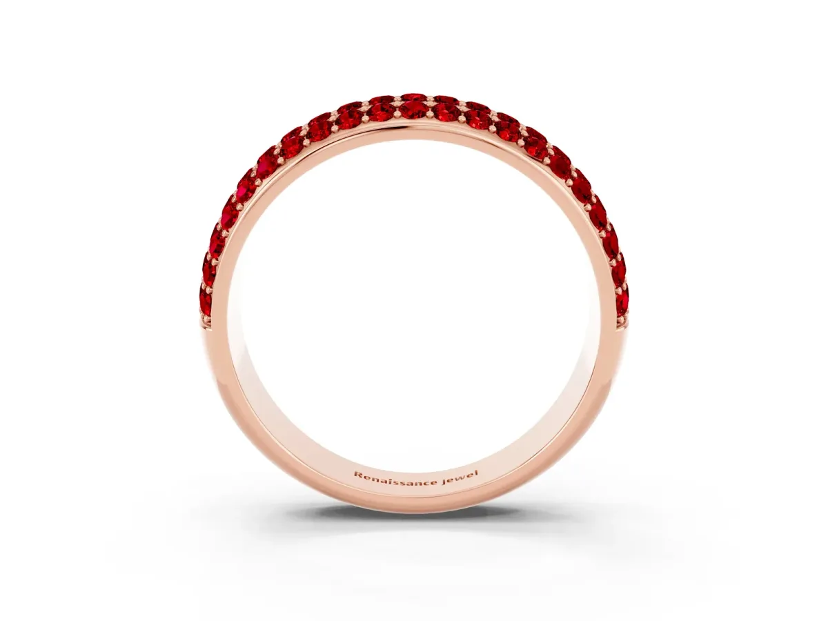 Three-Row Round Ruby Eternity Band with Shared Prong Setting Rose gold