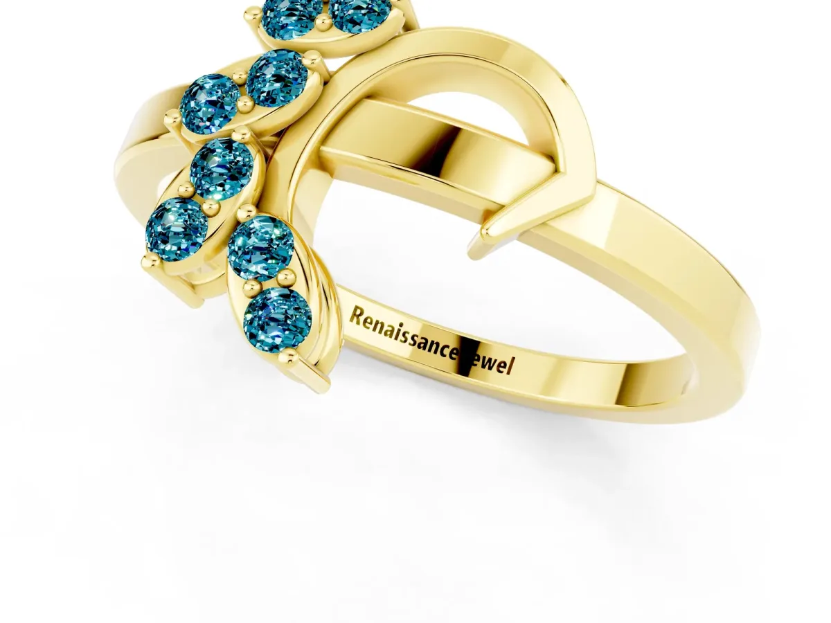 Marquise Blue Topaz Cluster Bypass Ring with Prong Setting Yellow gold