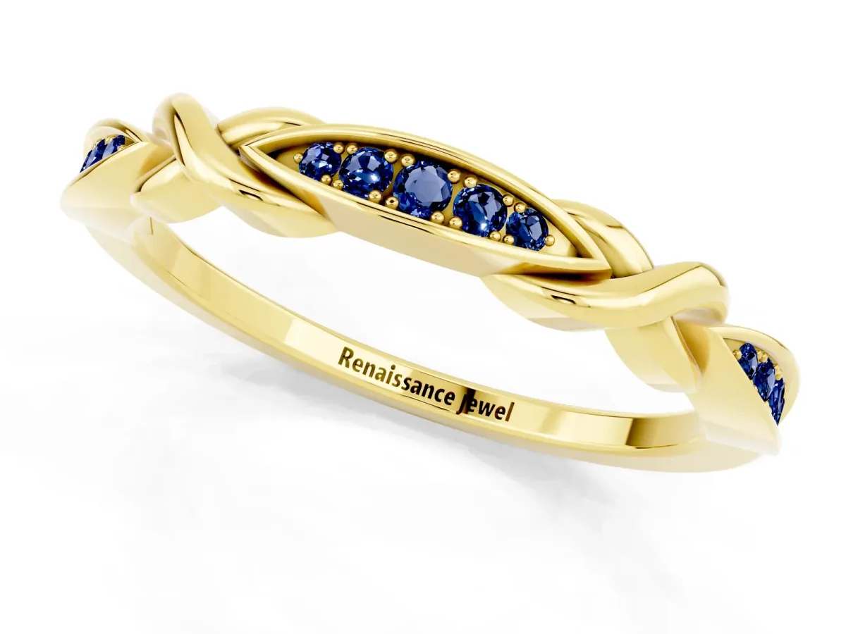 Twisted Marquise Blue Sapphire Pavé Band with Shared Prong Setting Yellow gold
