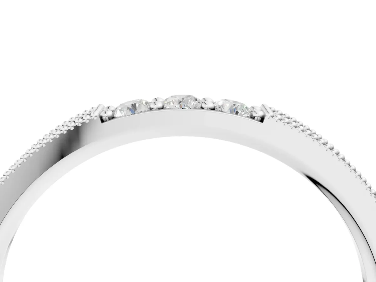 Milgrain Round Diamond Pavé Channel Set White Gold Band Silver