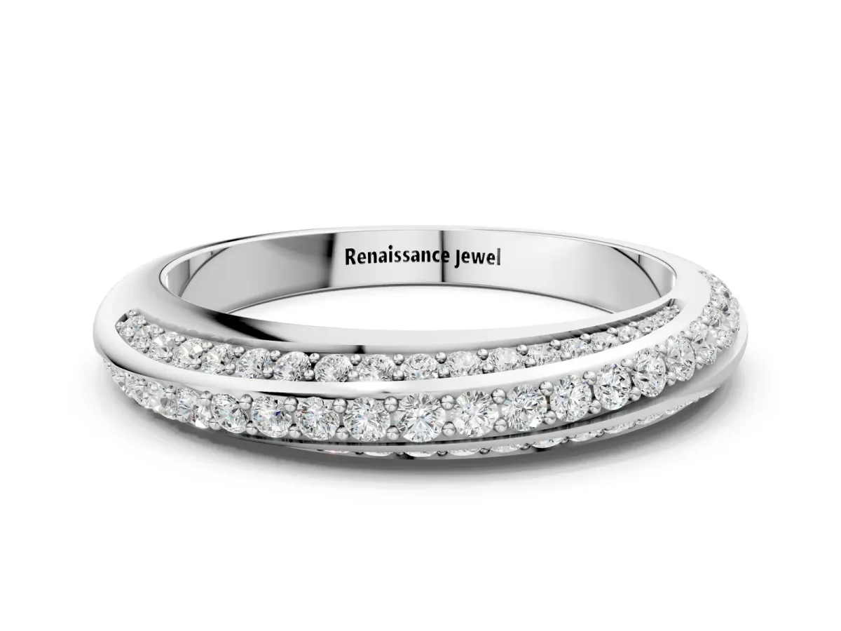 Double Row Pavé Round Diamond Channel Set Band Silver