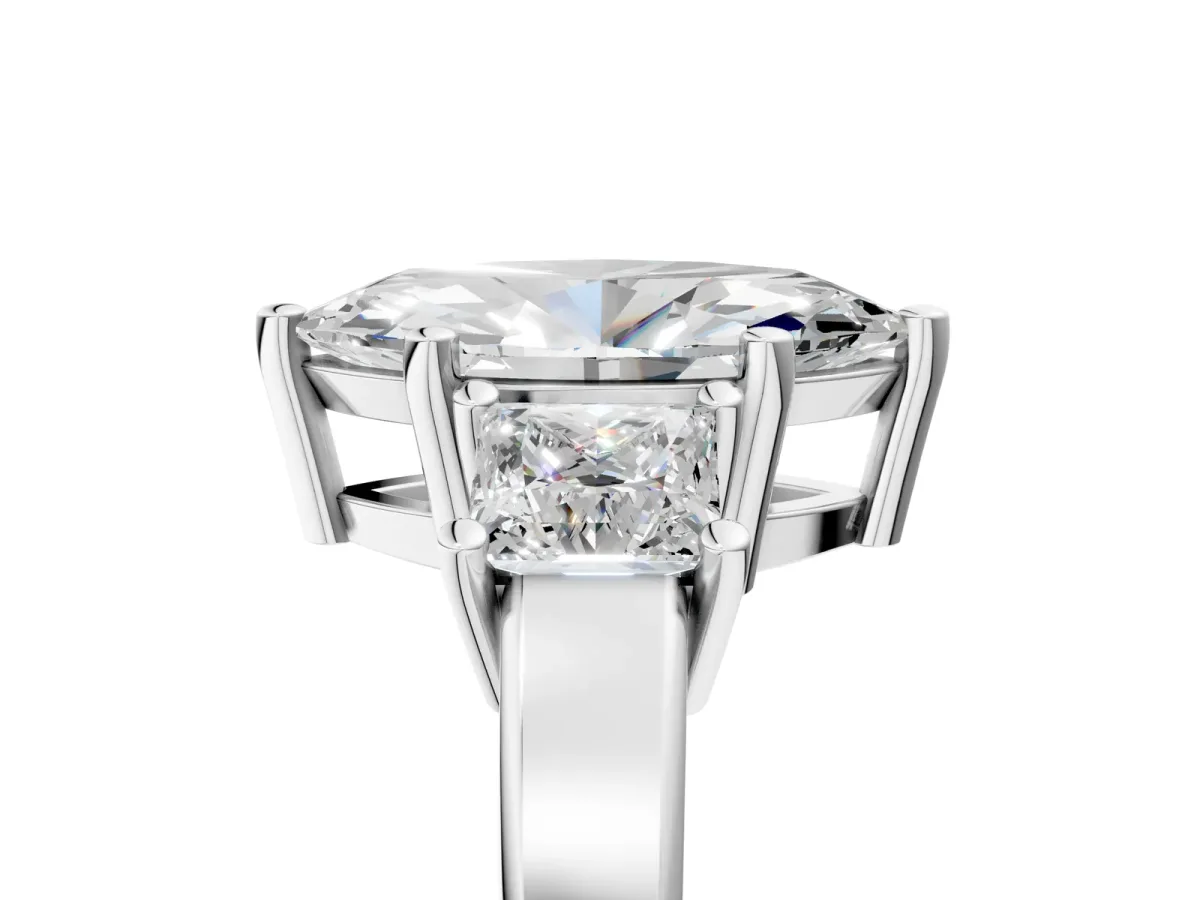 Three-Stone Marquise Cut Cut Solitaire Ring with Prong Setting White gold