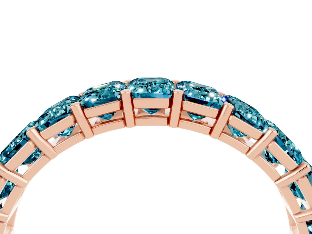 Emerald Cut Blue Topaz Eternity Band with Shared Prong Setting Rose gold