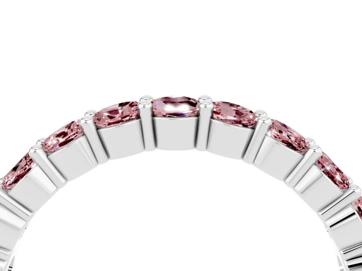 Round Morganite Half Eternity Band with Prong Setting Silver