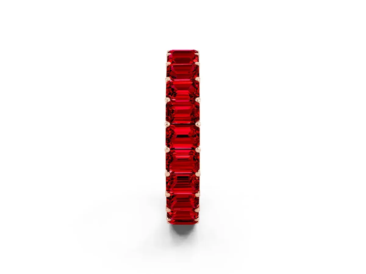Emerald Cut Ruby Eternity Band with Shared Prong Setting Rose gold