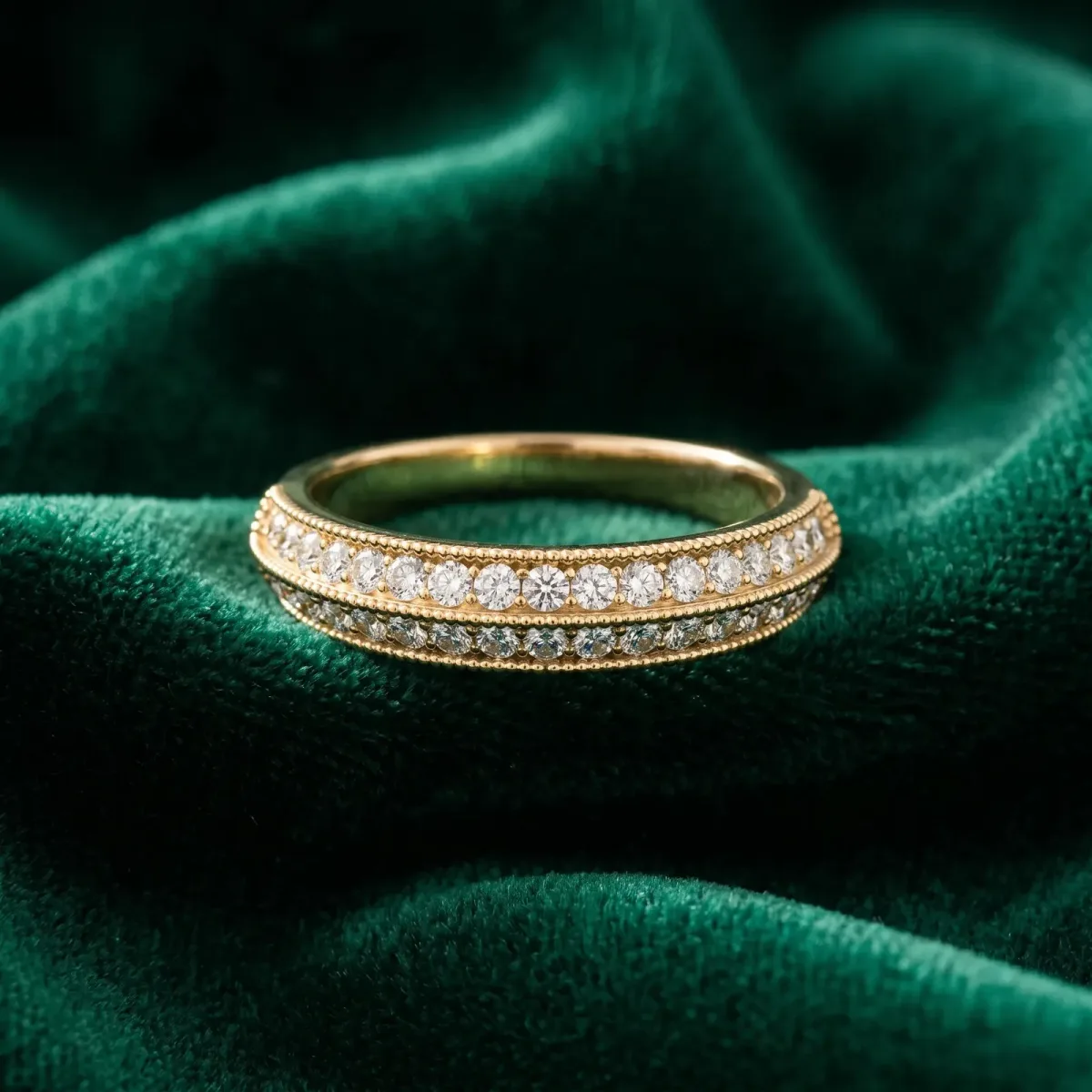 Pavé Round Diamond Milgrain Eternity Band Yellow gold