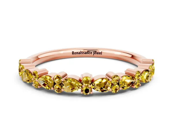 Pear and Round Yellow Sapphire Wedding Band Rose gold