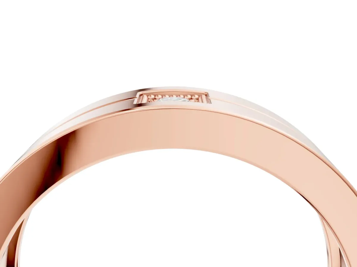Round Diamond Square Station Mens Band Rose gold