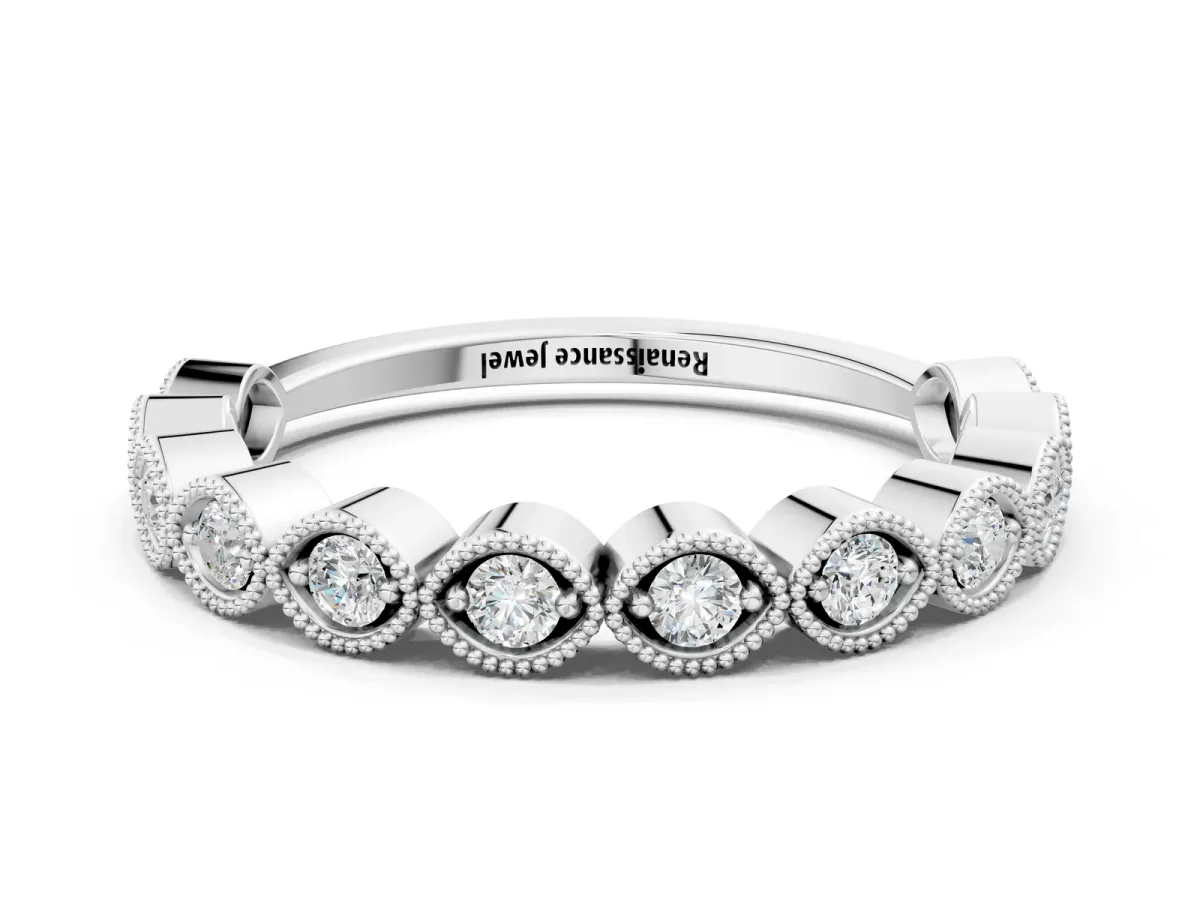 Milgrain Marquise Diamond Eternity Band with Bezel Setting Platinum