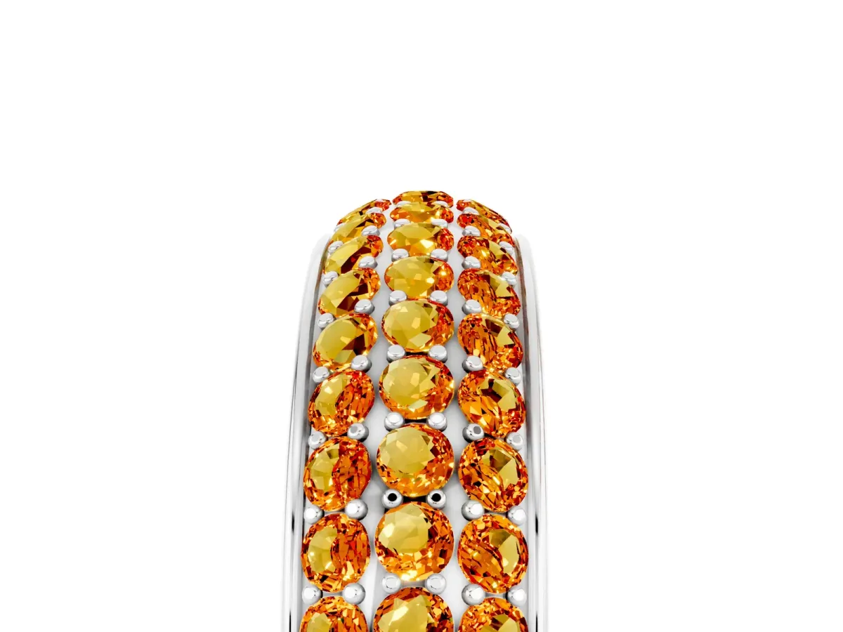 Three-Row Round Citrine Eternity Band with Shared Prong Setting Silver