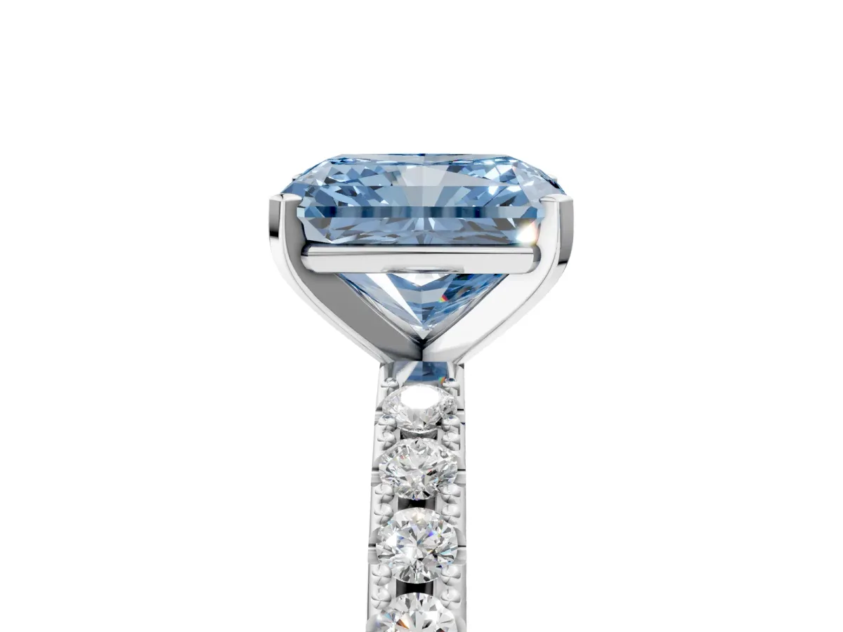 Fancy Blue Radiant Cut Diamond Solitaire Pavé Band with Four-Prong Setting Platinum