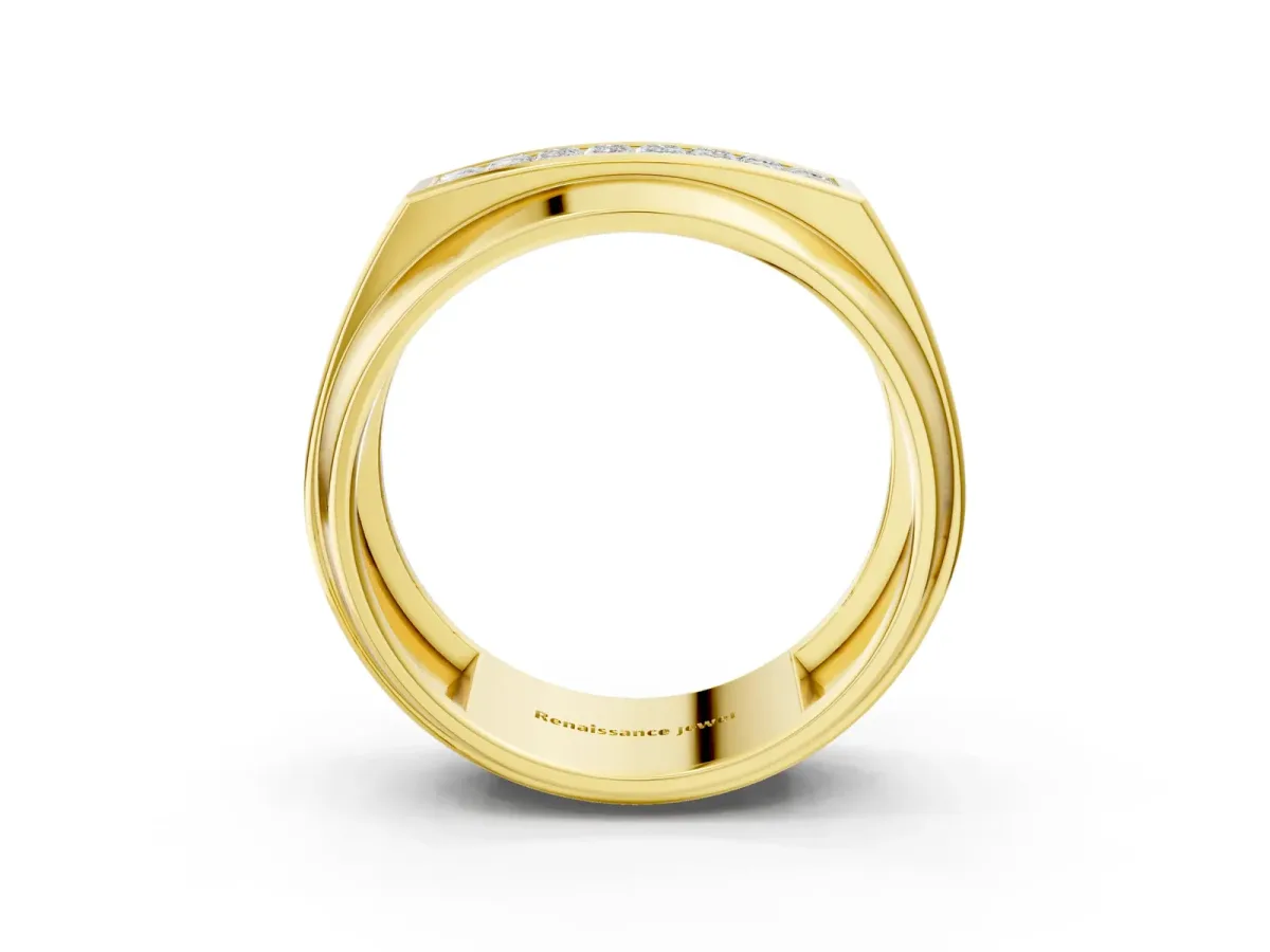 Princess Diamond Pavé Panel Mens Band Yellow gold