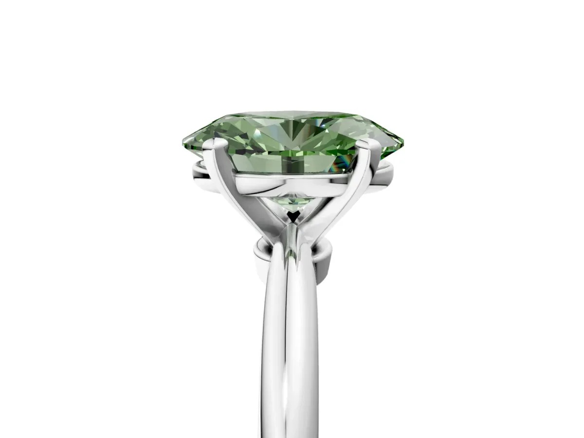 Fancy Green Oval Cut Diamond Solitaire Ring with Six-Prong Setting and Classic Band Silver