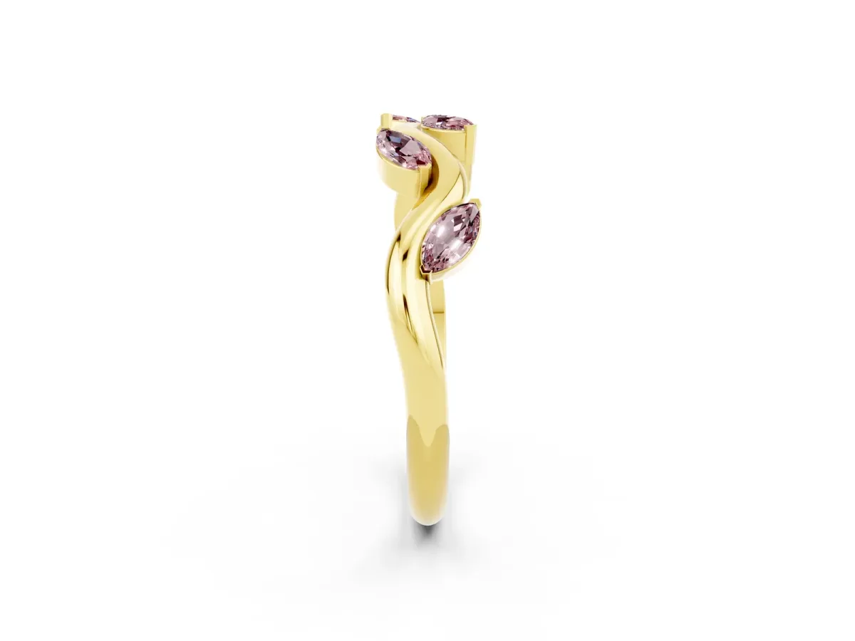 Marquise Morganite Twisted Band with Prong Setting Yellow gold