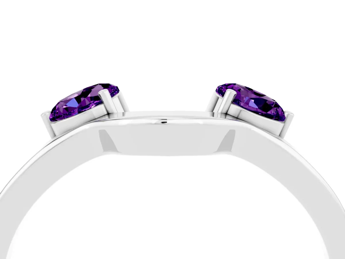 Dual Round Amethyst Open Band Ring with Prong Setting Silver
