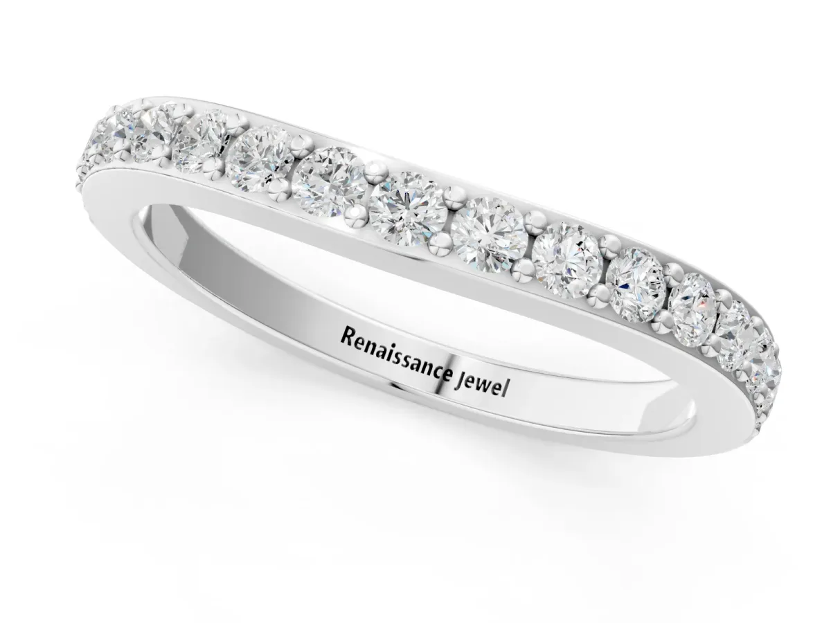 Round Diamond Pavé Set Curved Eternity Band Silver