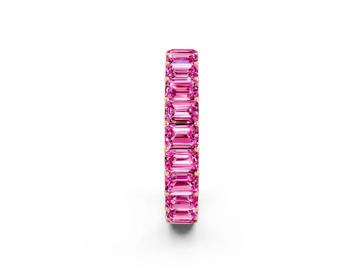 Emerald Cut Pink Sapphire Eternity Band with Shared Prong Setting Rose gold