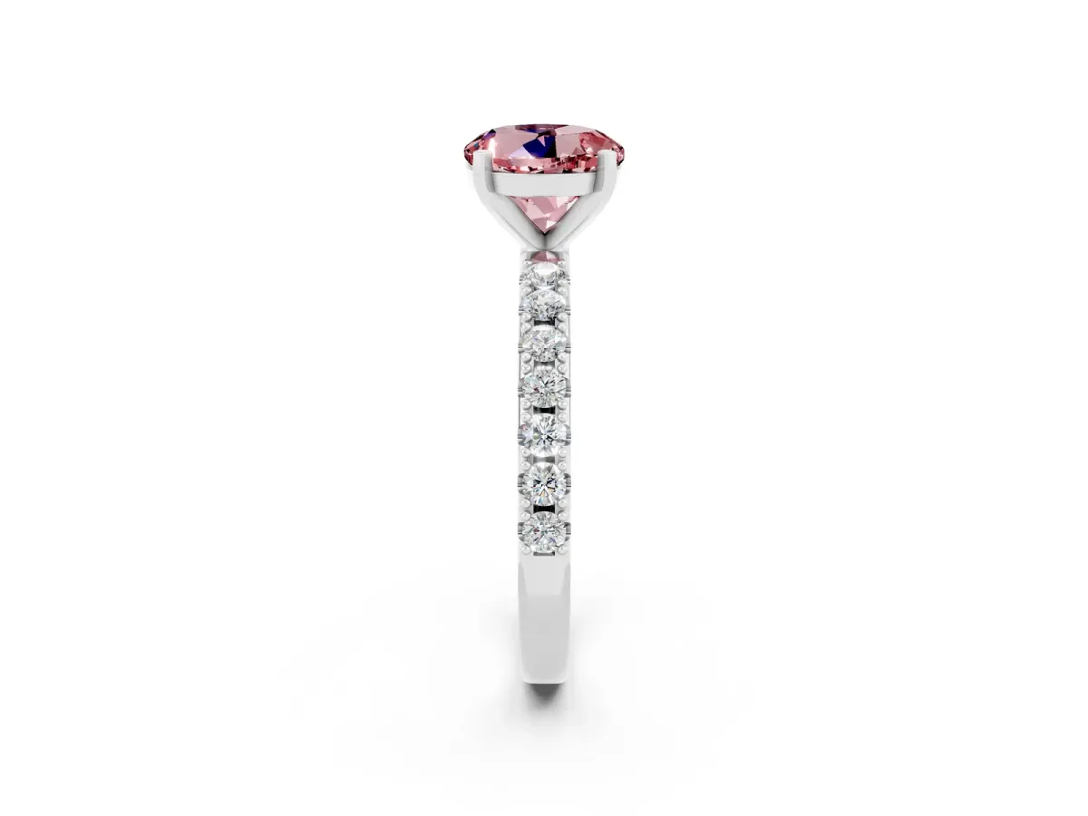 Round Cut Morganite Solitaire Pavé Band with Four-Prong Setting Platinum