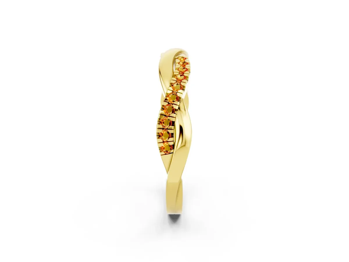 Round Citrine Twisted Infinity Band with Prong Setting Yellow gold