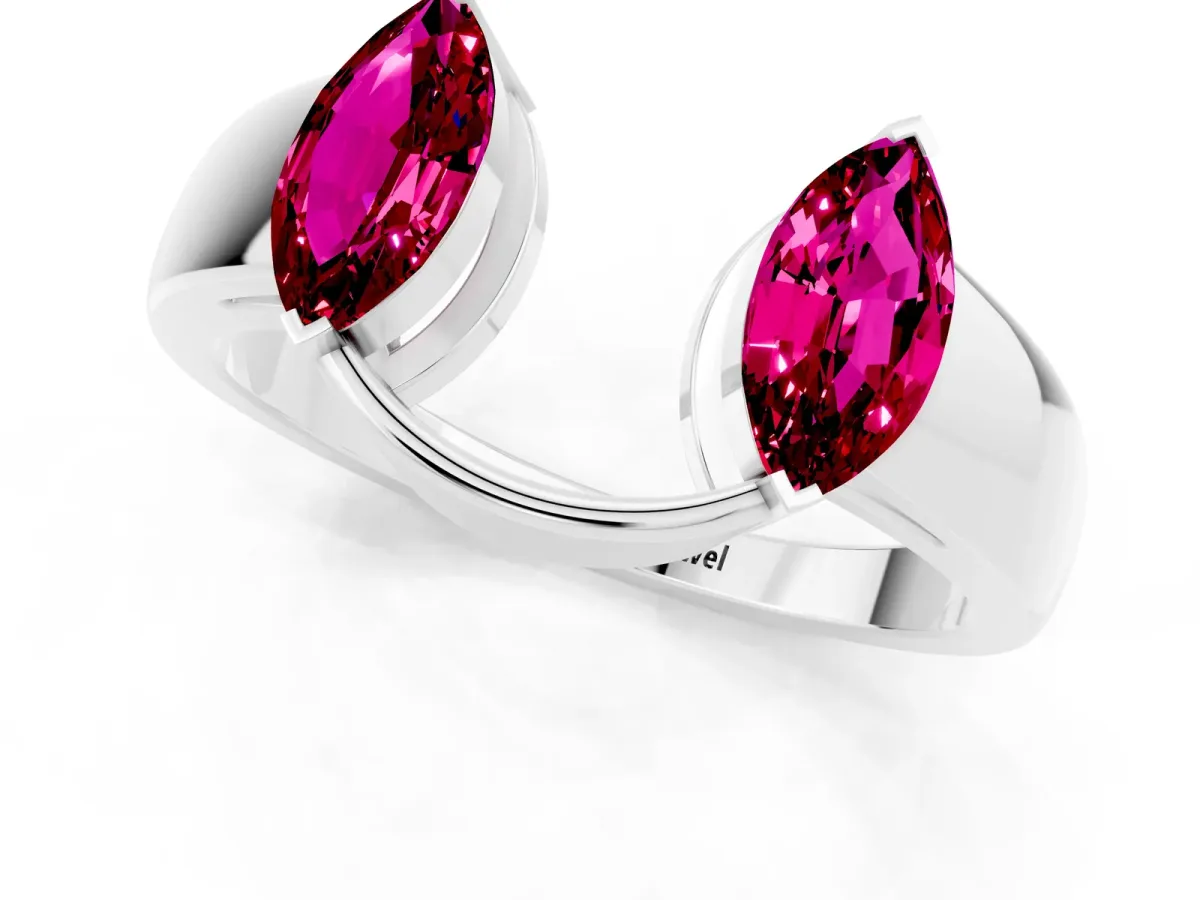 Marquise Garnet Open Band Ring with Tension Setting Silver