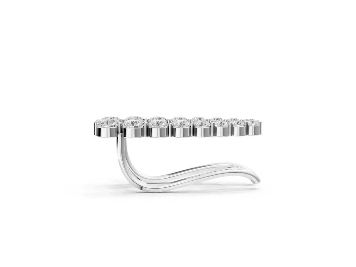 Round Diamond Climber Earrings with Prong Setting on Curved Band Silver