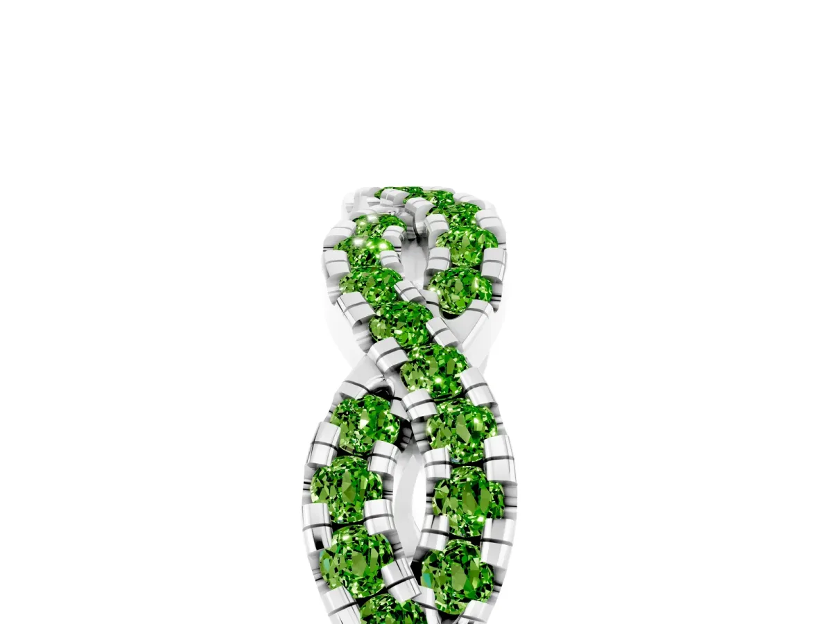 Round Peridot Twisted Eternity Band with Pavé and Shared Prong Setting Silver