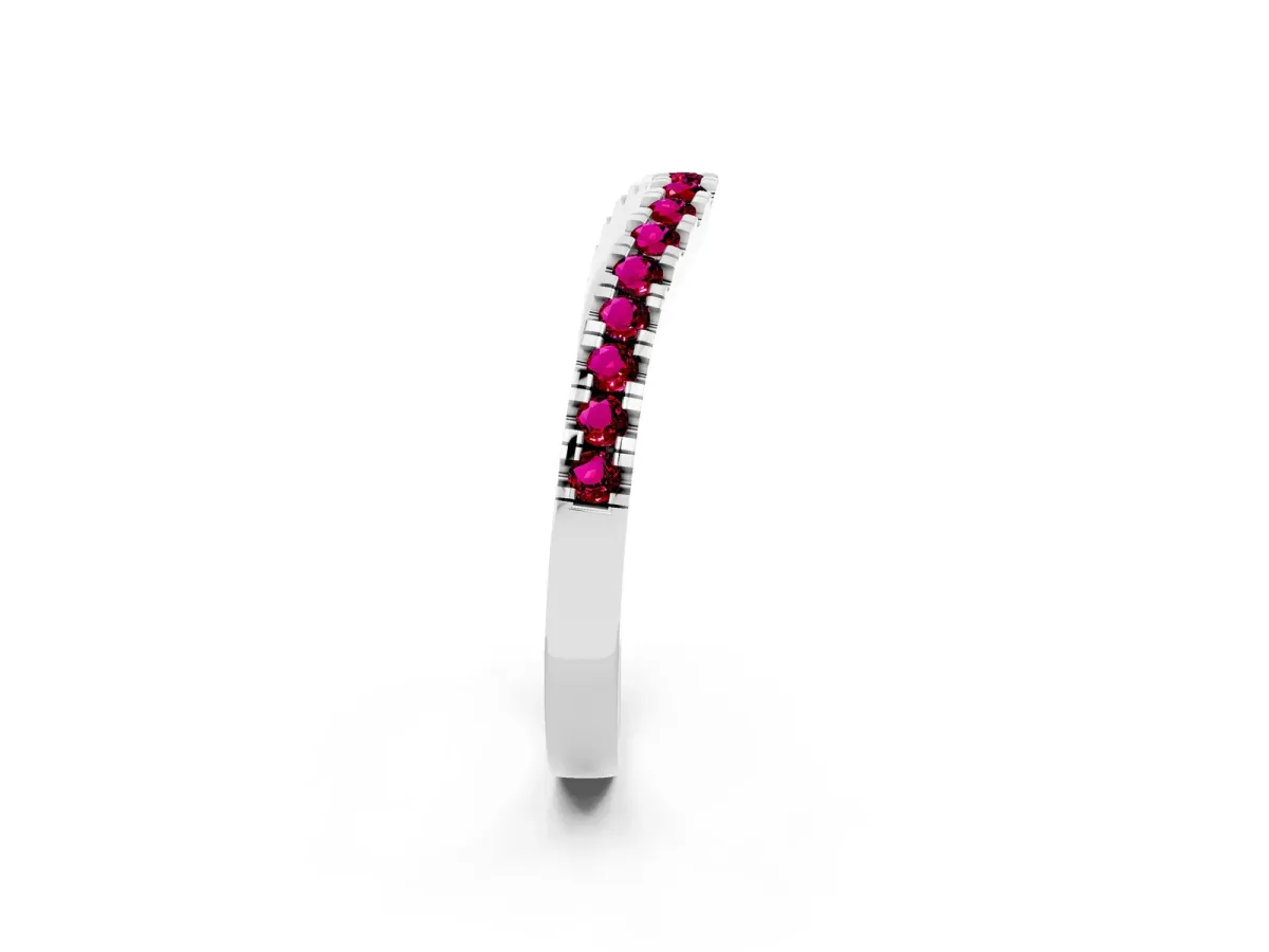 Round Garnet Pavé Curved Band with Shared Prong Setting White gold