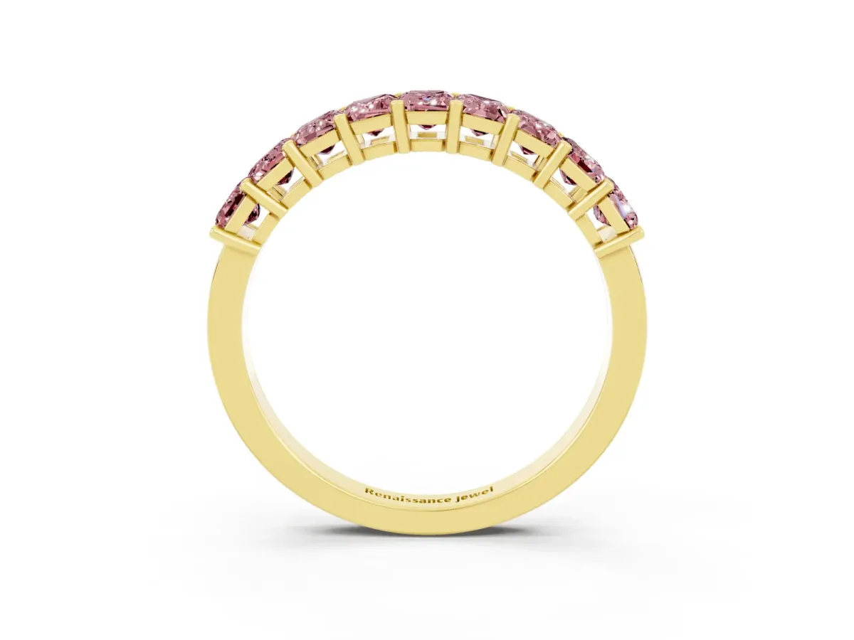 Emerald Cut Morganite Prong-Set Eternity Band Yellow gold