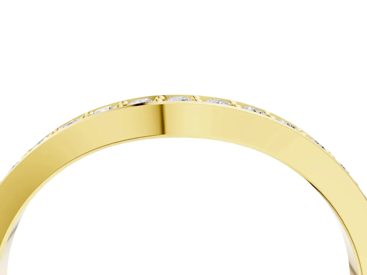 Diamond Pavé Round Cut Curved Band with Channel Setting Yellow gold
