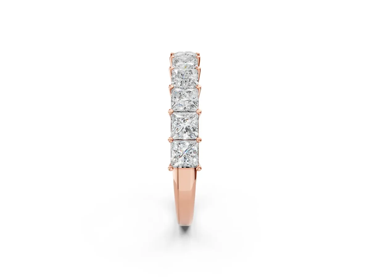 Princess Cut Half Eternity Band with Shared Prong Setting Rose gold