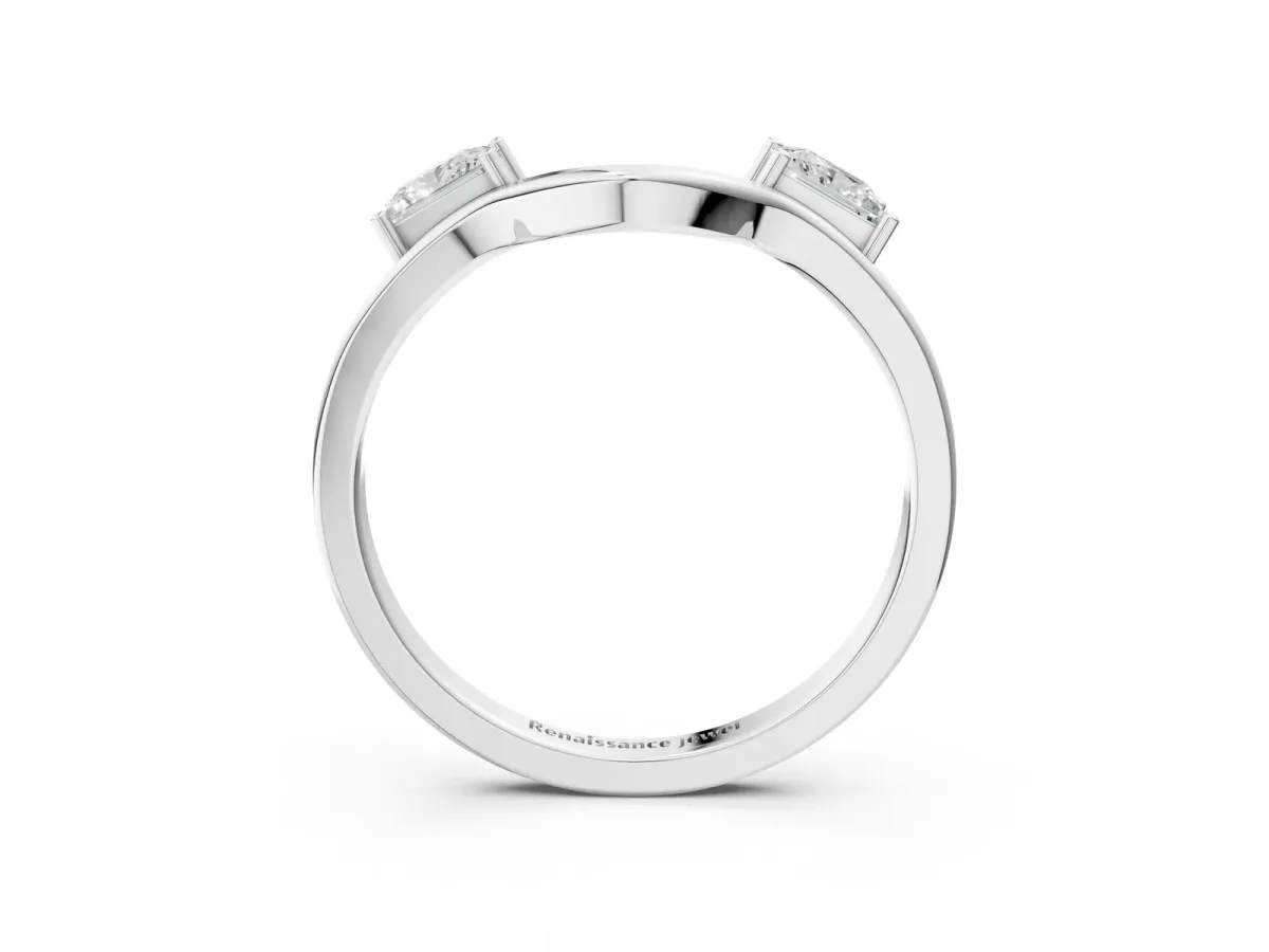 Princess Cut Diamond Two-Stone Open Band Ring with Four-Prong Setting White gold