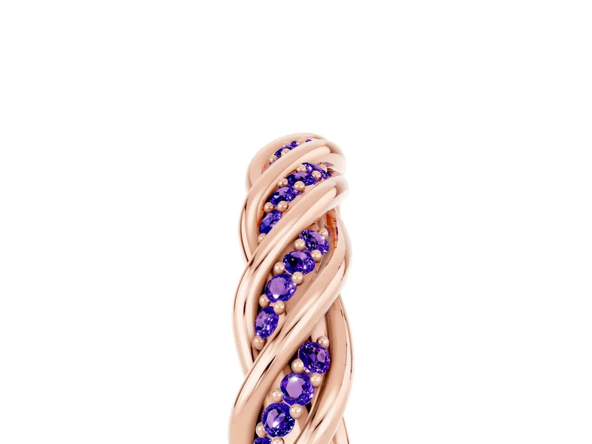 Twisted Pavé Round Tanzanite Eternity Band with Shared Prong Setting Rose gold