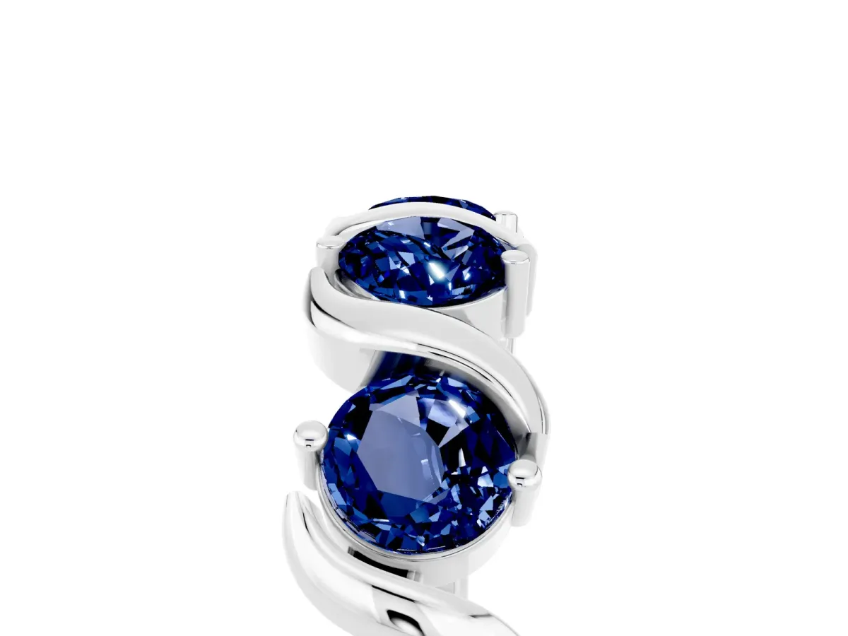 Six-Stone Round Blue Sapphire Wave Band with Shared Prong Setting Platinum