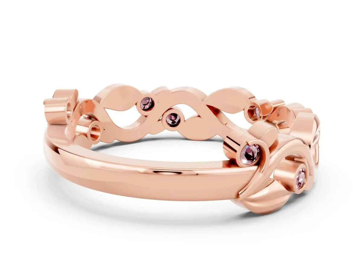 Round Morganite Leaf Eternity Band with Bezel Setting Rose gold