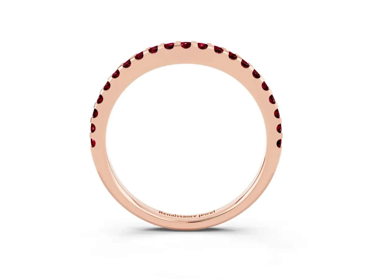 Round Garnet Pavé Curved Wedding Band Rose gold