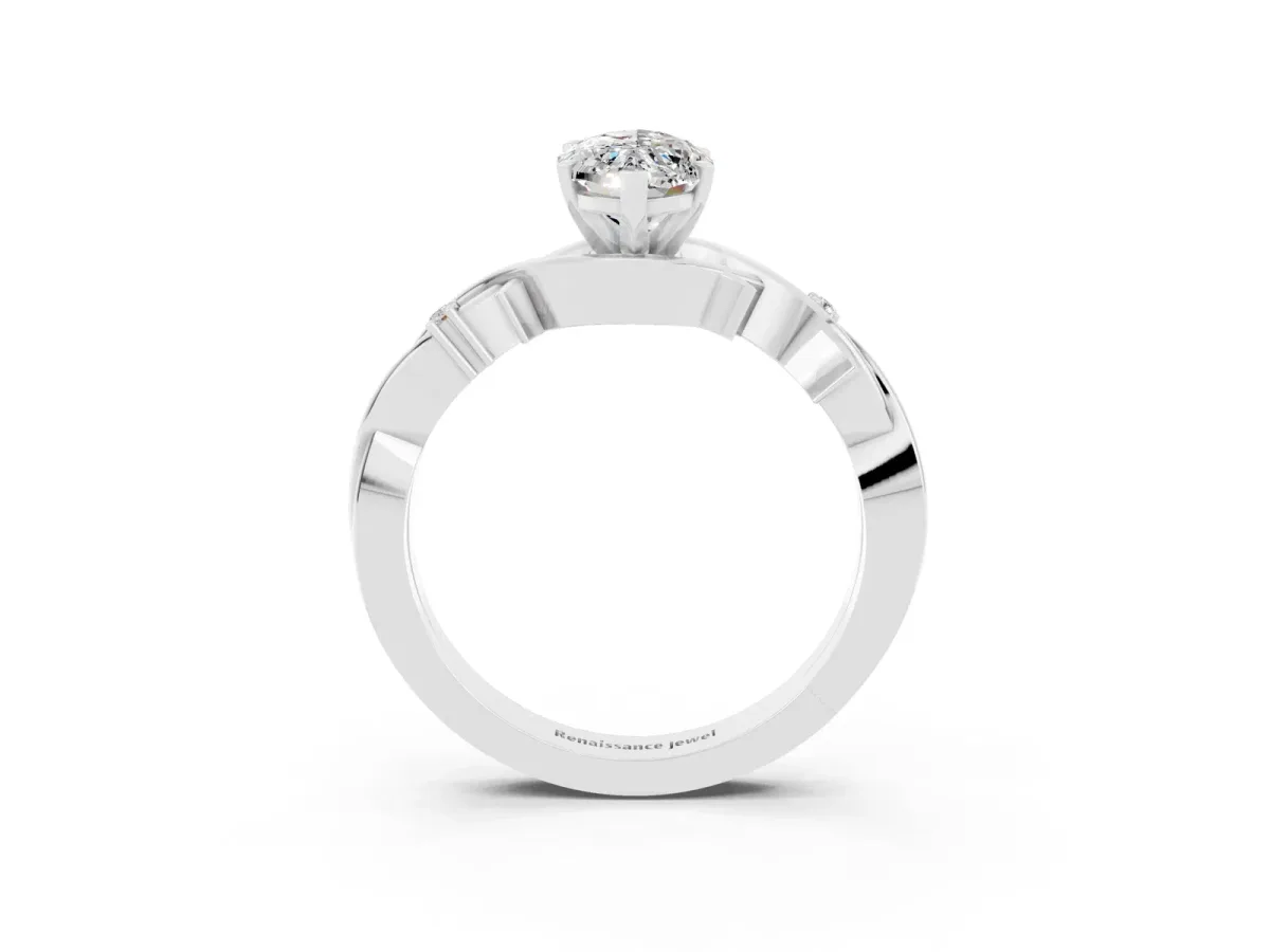 Marquise Cut Moissanite Solitaire Ring with Twisted Band and Prong Setting Silver
